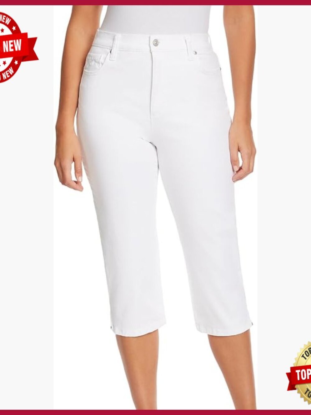 High Rise Stretch Capri Jeans with 5 Pockets